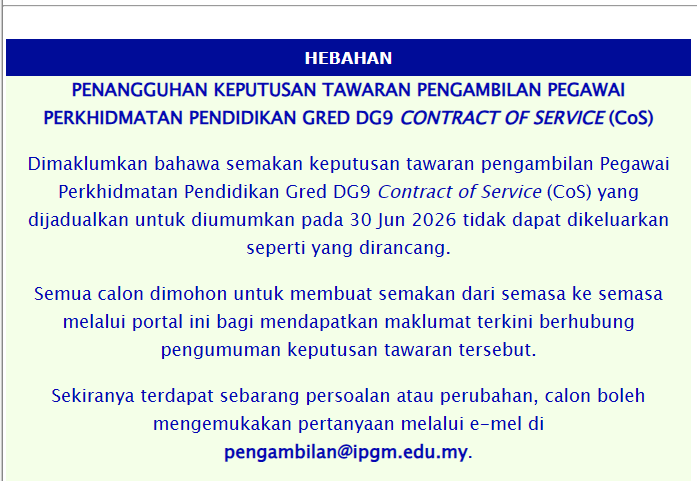 notis terkini ipgm berkenaan semakan guru COS
