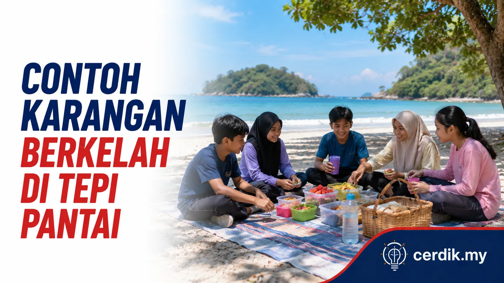 karangan berkelah di tepi pantai