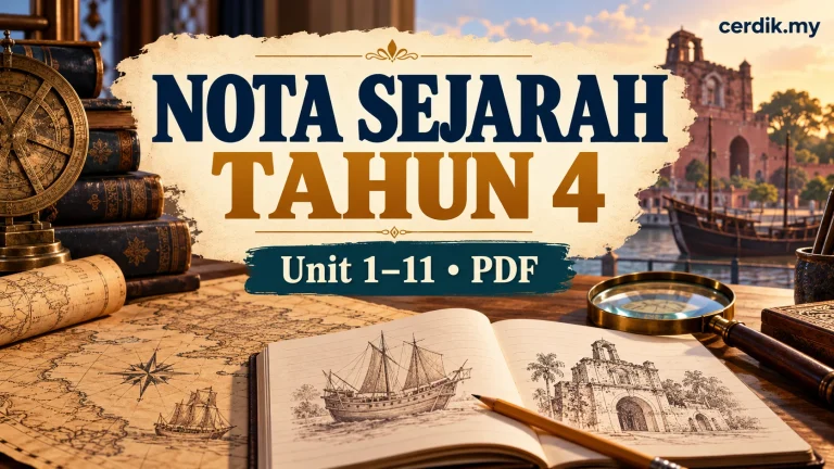 Nota Sejarah Tahun 4 Unit 1 hingga 11 dengan latar peta dan bahan sejarah