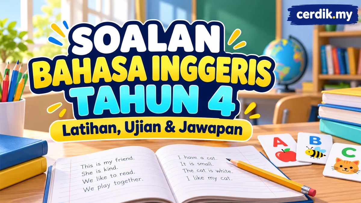 Soalan Bahasa Inggeris Tahun 4, latihan ujian dan jawapan, berlatar buku latihan serta teks cerdik.my di penjuru