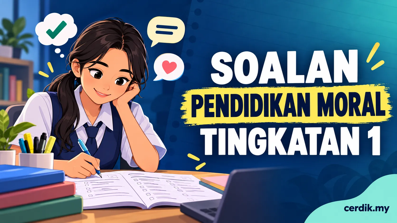 Ilustrasi buku dan kad latihan Pendidikan Moral Tingkatan 1